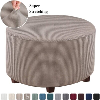 Stretch Polyester Round Ottoman Cover – Removable Slipcover For Footstool (Fits 58-65cm)