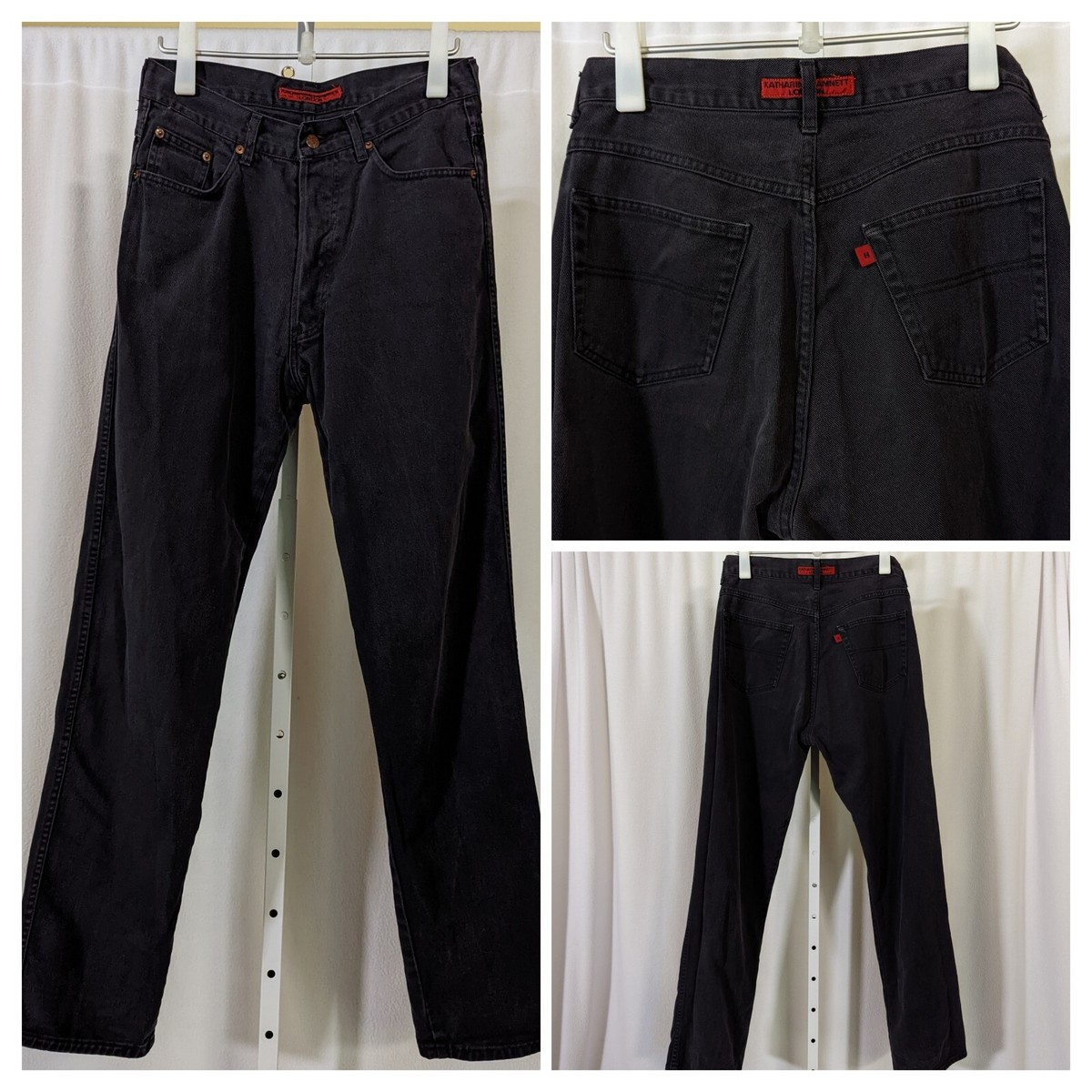 Katherine Hamnett London Vintage Washed Black Denim Jeans Red Logo 