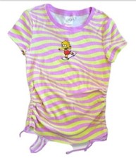 Simpsons NEW  Women's Mad Engine Cinched Groovy Stripes Tee size L Yellow/pink