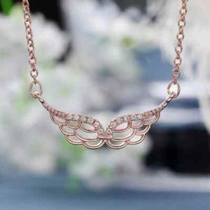 Authentic 0.20Ct Round Real Moissanite Wings Pendant Necklace 14K Rose Gold Plated