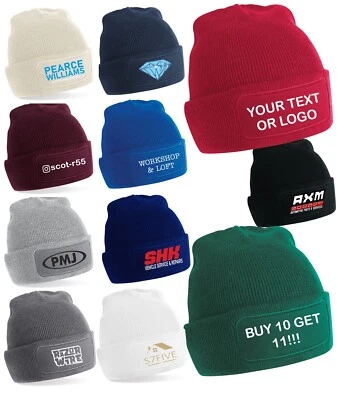 Custom Printed Personalised Woolly Beanie Hat Headwear Workwear Promotion demina