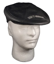 harley davidson hat  black leather M cabbie newsboy cap bar shield 99561-05VM