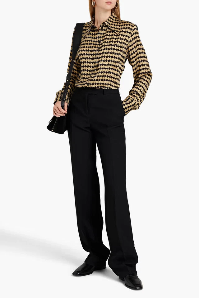 Victoria Beckham 289233 Women's houndstooth-print pointed-collar shirt size US 8 - Image 2 of 3