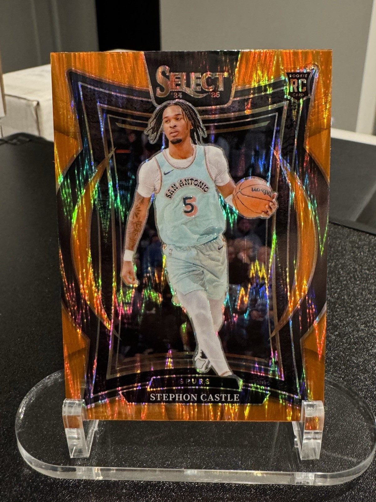 Stephon Castle 2024-25 Panini Select - Orange Flash Prizm Concourse #72 Spurs