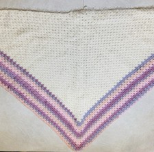 Vintage Handmade Crochet Granny Shawl Pink  Purple V-Stitch Soft 60" X 32"