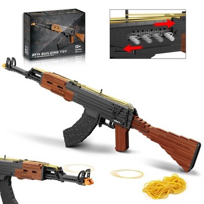 DIY Building Block Gun Model, 1:1 AKM-47 Rubber Band Shooter, 1166 Pcs, Educatio