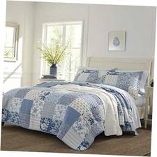 - Quilt Set, Reversible Cotton Bedding with Matching Shams, King Blue/White