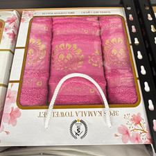 GOLDEN Unisex 3pc Towel Set 100 Cotton Touch Floral Pink