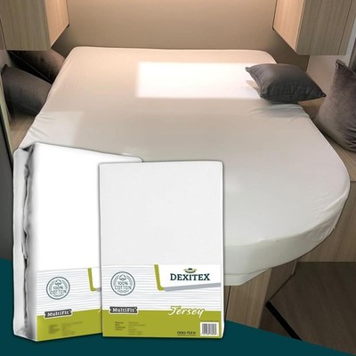 Spannbettlaken Wohnmobil Queensbett 2er Set Weiß Molton + Jersey MultiFit Camper