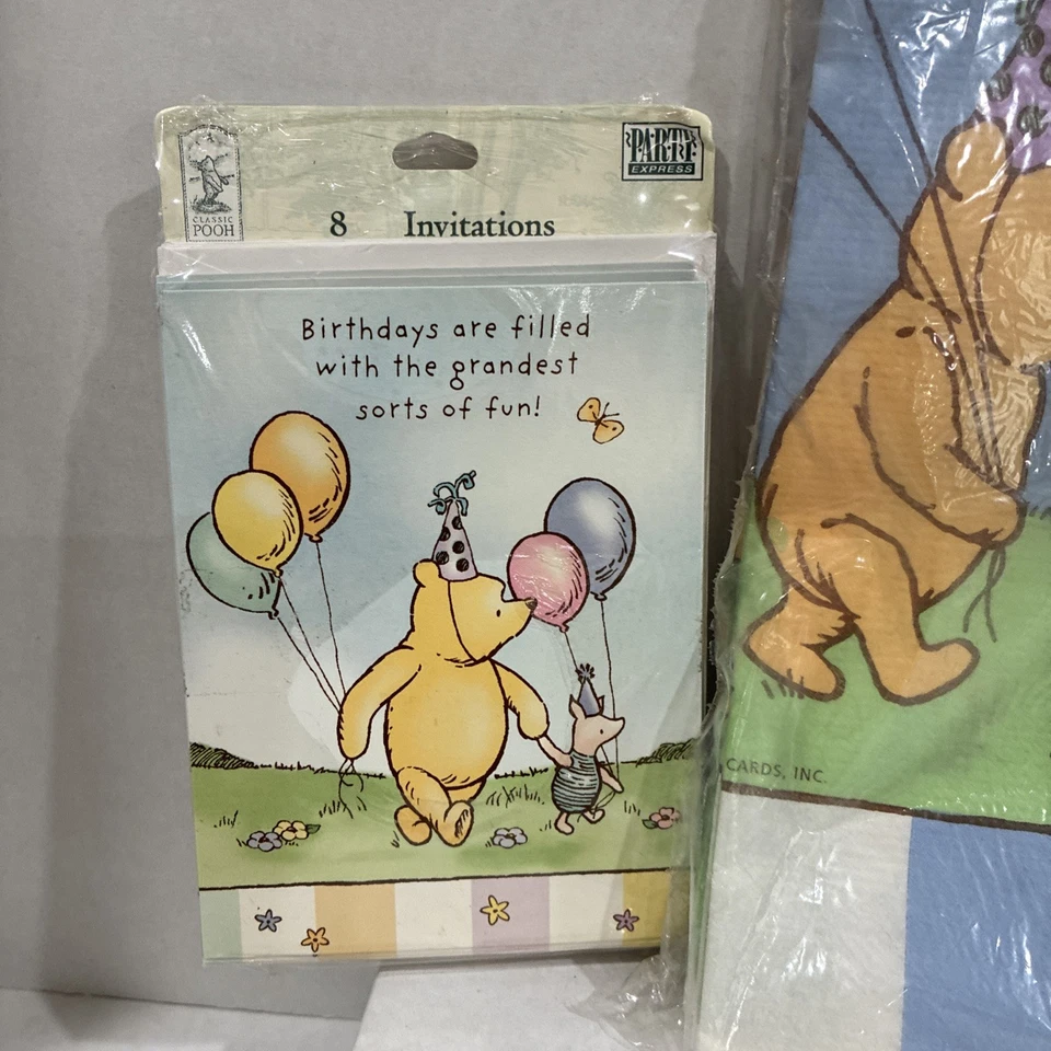 VTG Classic Winnie The Pooh Birthday Invitations Tablecloth Thank You Cards READ - Image 3 of 4