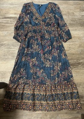 Frye Maxi Dress Women s Size L Blue Paisley Boho Style