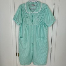 Vtg Large L Lati Fashion Green Gingham Nightgown Muumuu Pearl Snap House Dress X