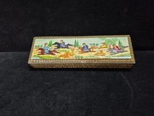 Vintage Persian Khatam Inlaid Hand Painted Micro Mosaic Marquetry Trinket Box