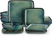 vancasso Stern Green Dinner Set Square Reactive Service for 4 (12 pcs), 
