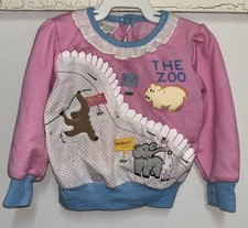 Vintage Sportease 90s Pink Baby Toddler Girl Sweatshirt Zoo Embroidery Monkey
