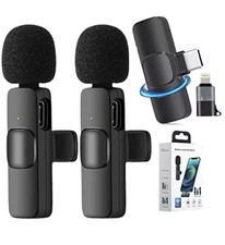 Wireless Lavaliere 2 Microphone Clip Mic For iPhone iPad Samsung Recording Vlog