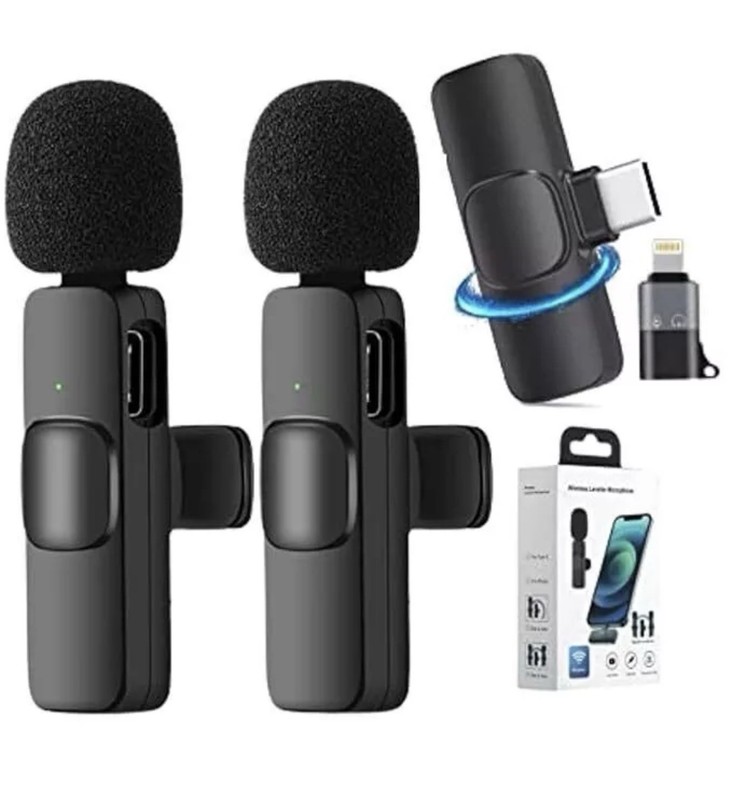 Wireless Lavaliere 2 Microphone Clip Mic For iPhone iPad Samsung Recording Vlog
