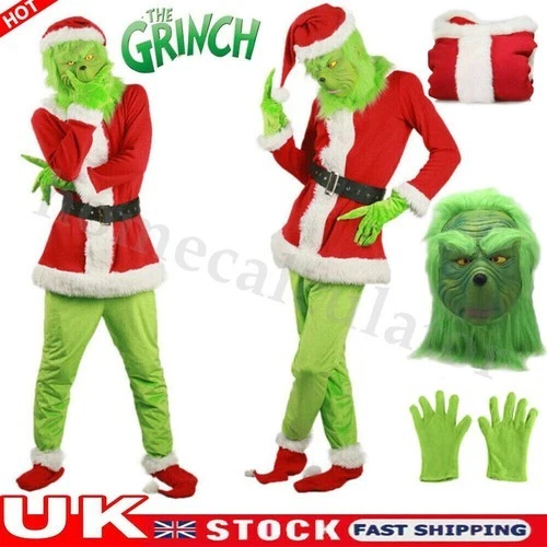 Adult Costume The Grinch Mens Christmas Santa Xmas Cosplay Fancy Outfit Set UK - Picture 15 of 16