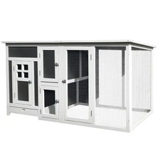 63” Wooden Tall Indoor Lockable Chicken Coop House Outdoor w/ Run & Nest Box