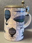 German Beer Stein Blue Hot Air Balloons Sputnik Steampunk Map Background .5L 6"T — photo 8