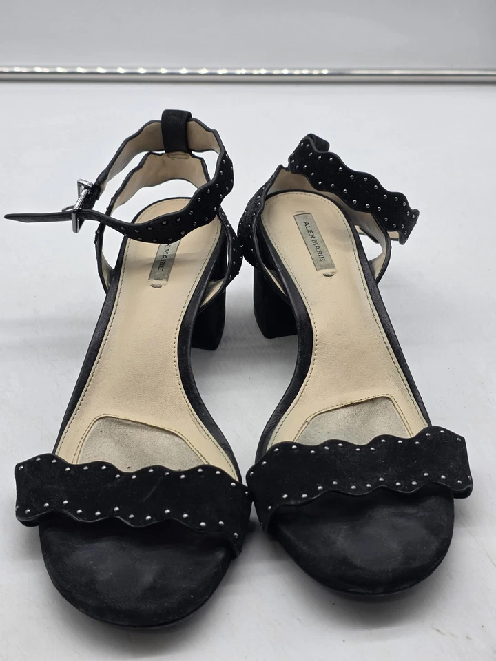Alex Marie Shoes Womens Size 8 Black Leather Studded Ankle Strap Block Heel - Image 3 of 4