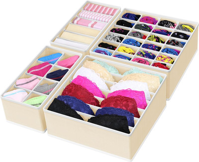 4-Pack Drawer Organizer Set - Closet Dividers for Underwear, Socks, Bras, Scarve