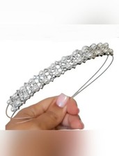 Silver-toned Bridal Headband W/ A Delicate Design of Faux Pearls Crystals
