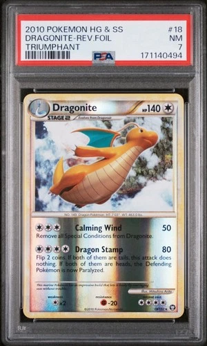 Pokemon HG & SS Dragonite Reverse Holo Triumphant #18 PSA 7 NM