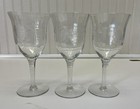 Set Of 3  vintage etched grape pattern crystal wine glasses — photo 1