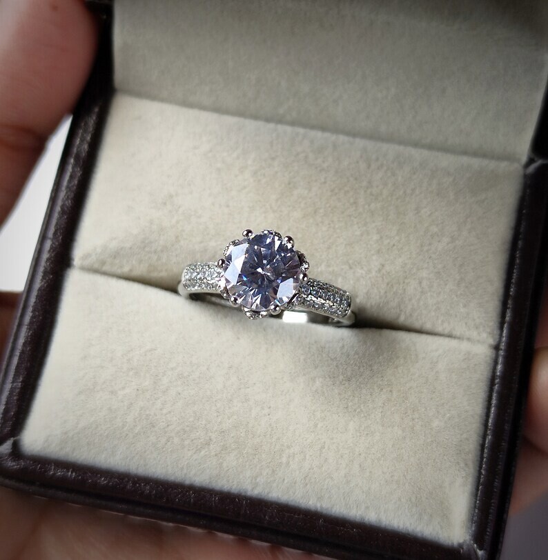 Moissanite round engagement ring April birthstone gemstone-image