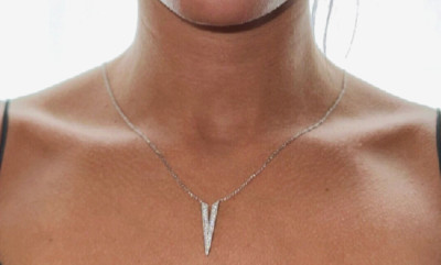 Gabriel & Co. 18K White Gold ''V'' Diamond Necklace (S959145)