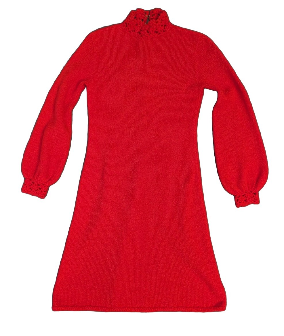 st john knits dresses ST. DRESS WOMEN'S RED LONG SLEEVE NECK AND SLEEVE DETAIL Formal wear