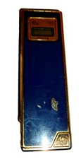 Sunnex Lighter LCD Clock Vintage Blue Gold Tone