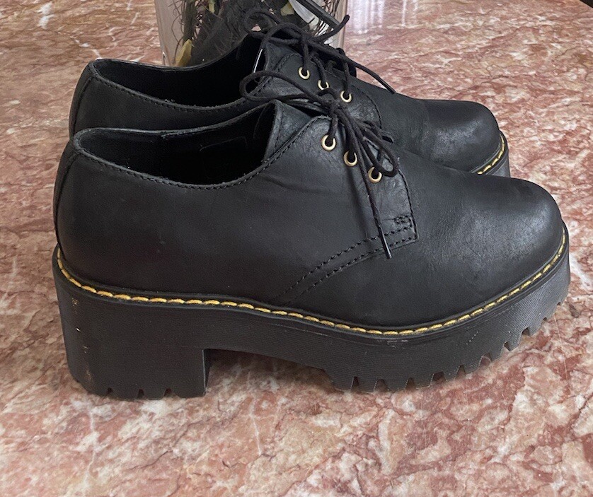 Dr. Martens Shriver Low Platform Black Leather Oxford Shoes AW004