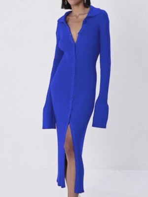 blue ribbed dress long sleeve Freshwater Long Sleeve Rib Knit Mini Dress | Ice Blue | Womens