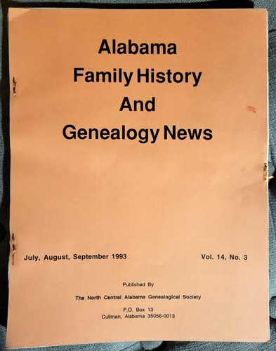 ALABAMA FAMILIENGESCHICHTE & GENEALOGIE NACHRICHTEN 1993 Blount & Winston County McMurry