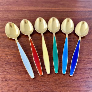 (6) GEORG JENSEN DENMARK ENAMEL STERLING SILVER GOLD WASH DEMITASSE SPOONS