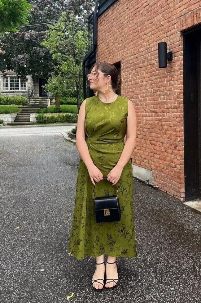 ZARA NWT WOMAN SS24 RUCHED JACQUARD MIDI DRESS GREEN | 3546 ZARA NWT WOMAN SS24 RUCHED JACQUARD MIDI DRESS GREEN | 3546