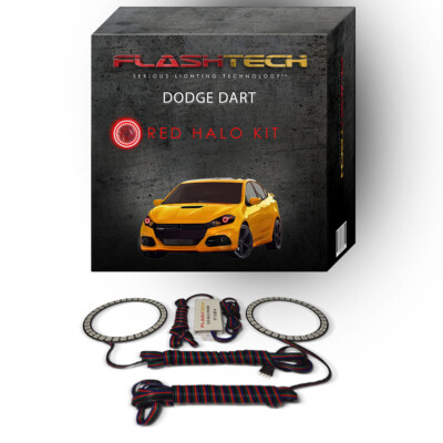 Red Angel Eye LED Headlight Halo Ring kit for 2014-2016 Dodge Dart Headlights