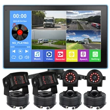 9" Touch Screen Quad Monitor DVR Bluetooth USB 4xRear View Backup Cameras Trucks