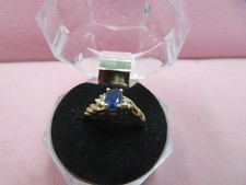 14K Solid Yellow Gold Blue Sapphire Diamond Band Ring Size 6 / 2.21 G