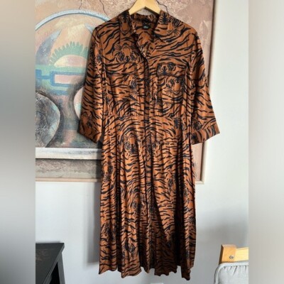 S.Oliver Black Label Tiger Print Button-down Long Dress SIZE 14