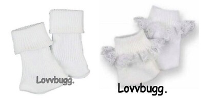 2 Pairs White Socks Plain & Lace for American Girl 18'' Doll Clothes or Baby LOVV