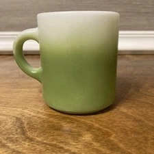 Hazel Atlas Mug Avocado Green White Ombre Milk Glass Vintage