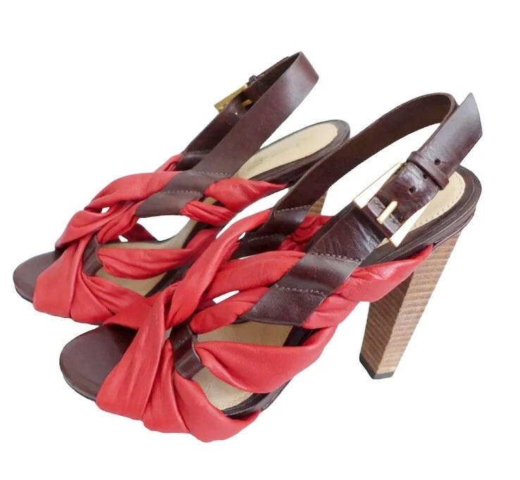 LAMB L.A.M.B. SANDÁLIA TAMIKA VERMELHA E MARROM COM TIRAS SAPATOS SALTO ALTO TAMANHO 6.5 - Imagem 4 de 4