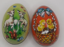 Murray Allen Tin Lithograph 2 Easter Eggs Vintage Metal Candy Containers Empty