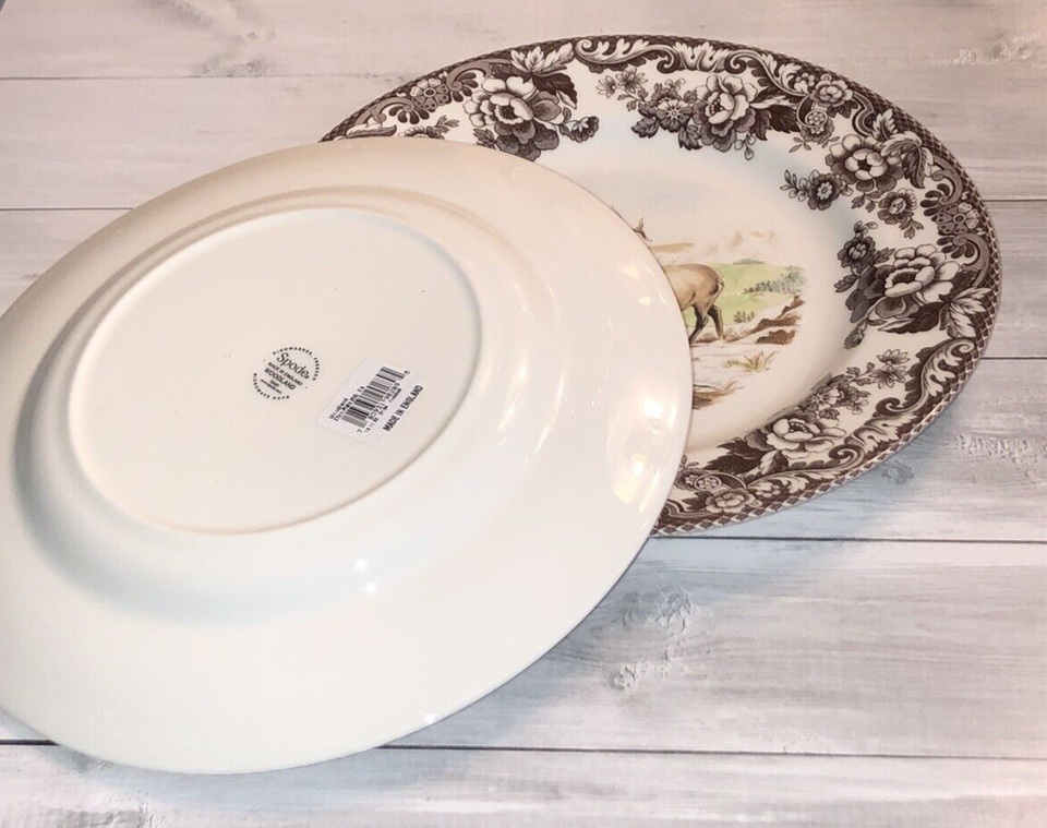 (2) Spode Woodland American ELK Dinner Plates Made in England Set of