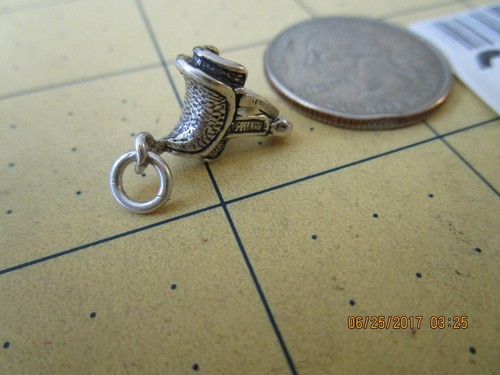 VINTAGE STERLING BRACELET CHARM ORNATE WESTERN SADDLE 204647
