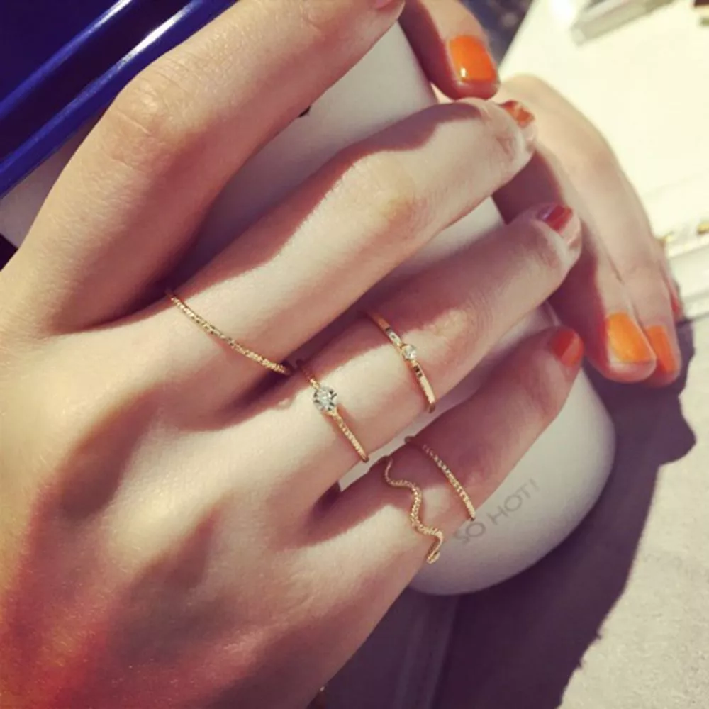 5pcs set Crystal Midi Knuckle Wave Finger Rings Women Ring Set