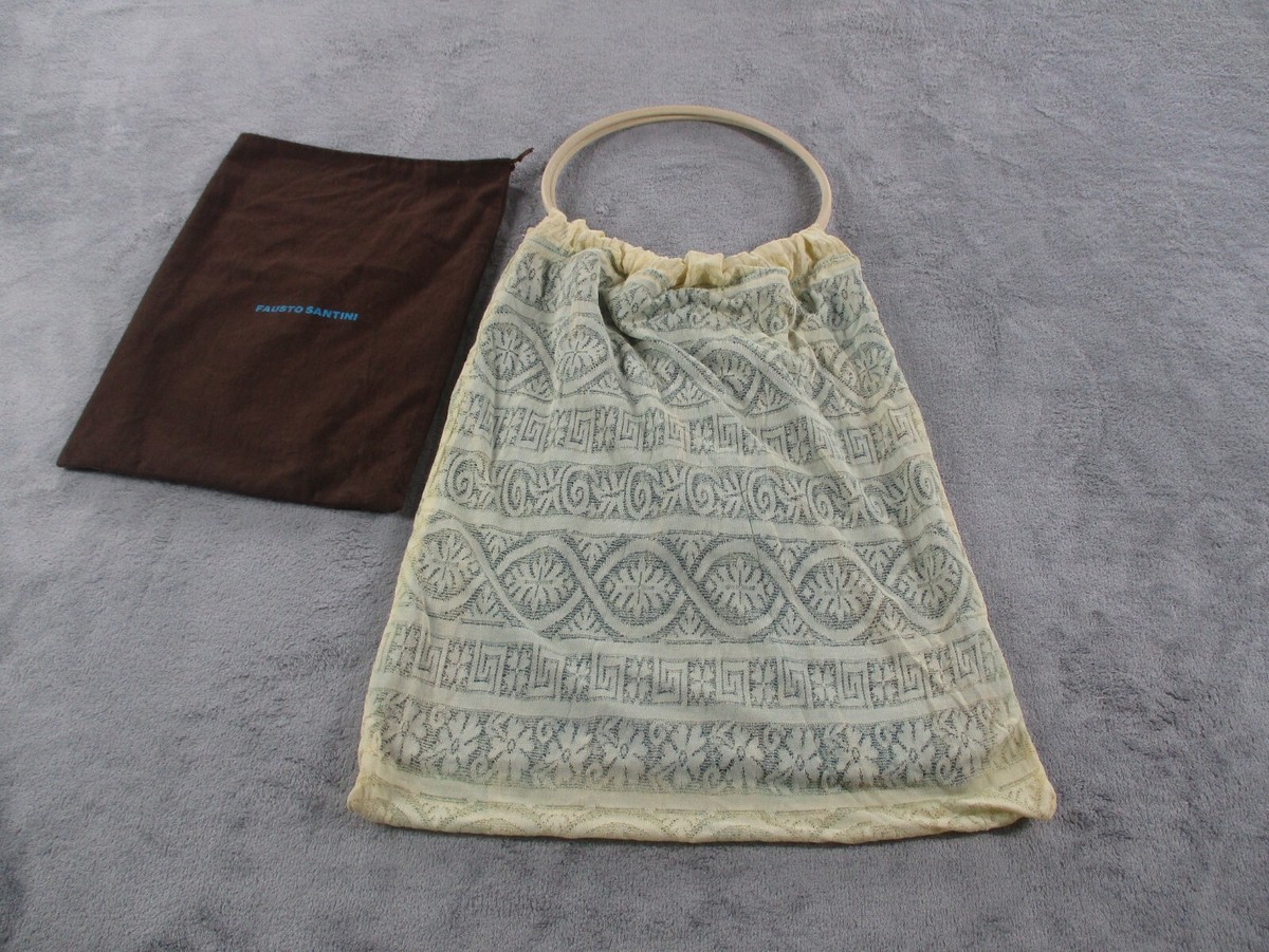 Fausto Santini Italy Handbag Top Handle Woven Ivory Floral 
